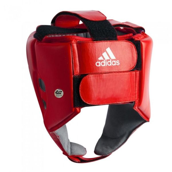 Rear look at red Adidas AIBA Approved Head Gear